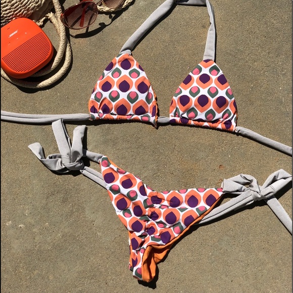 Orange/Silver/Purple pattern Ribbon tie Pinkini - Picture 2 of 2